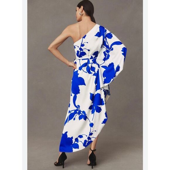 Hutch Anthropologie Floral One Shoulder Satin Maxi Dress Size 4 - Picture 2 of 10